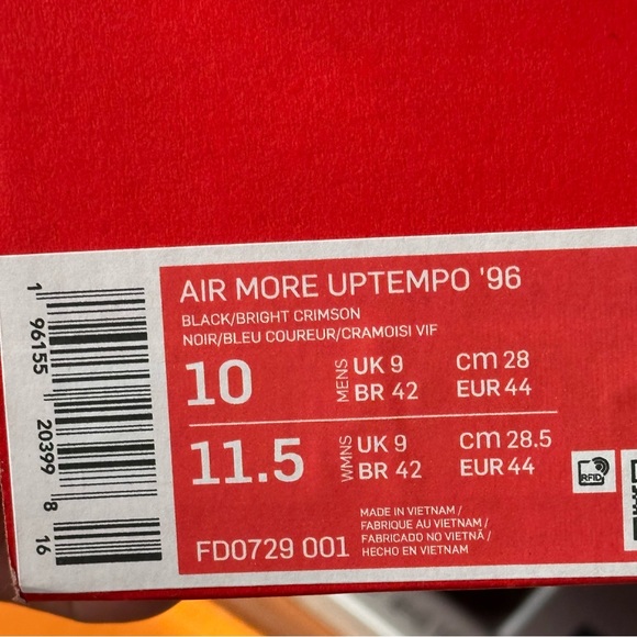 Nike Air More Uptempo Electric Black Red Men’s Shoes Retro New - Picture 12 of 14